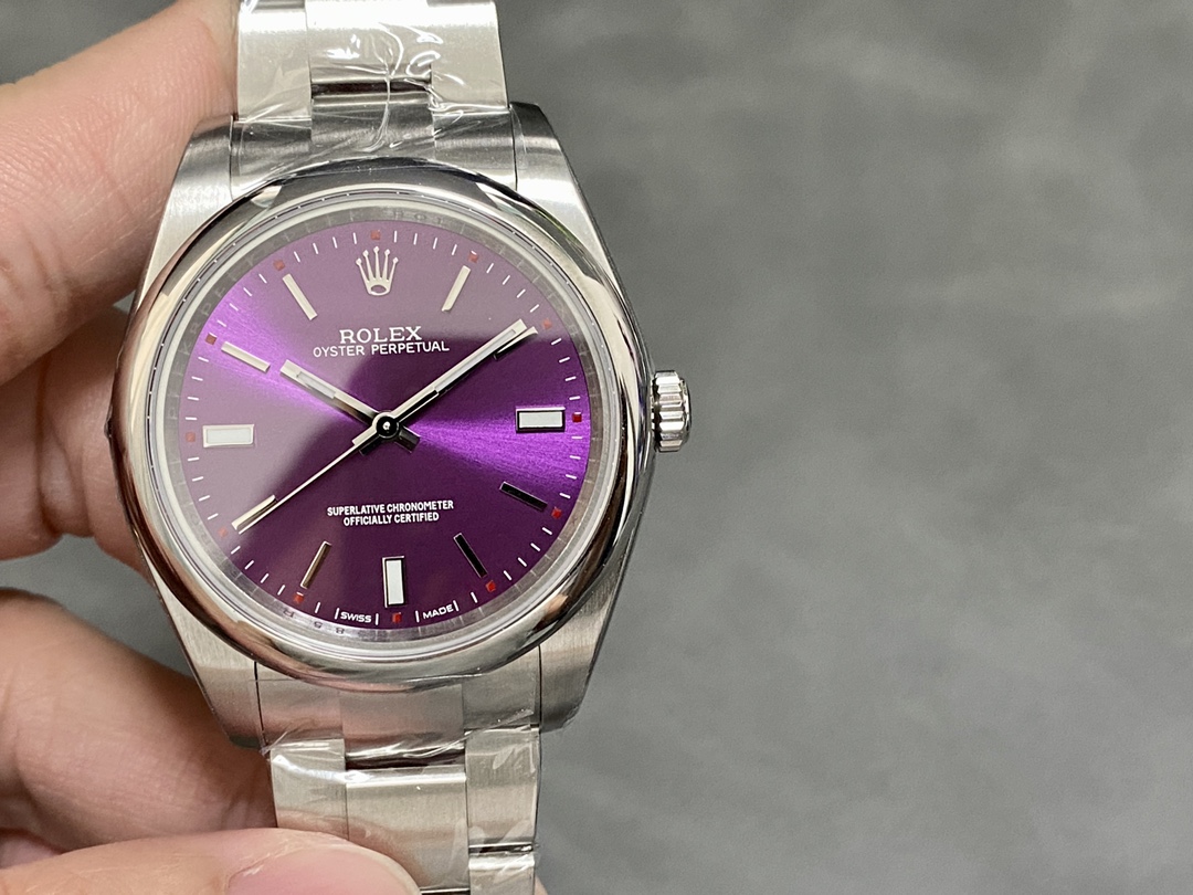 Rolex Oyster Perpetual Air-King 114200 Grape Red Index Dial 34mm Unisex Replica watch