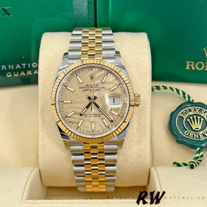 Rolex Datejust 126233 Golden Palm Motif Dial Fluted Bezel 36MM Unisex Replica Watch