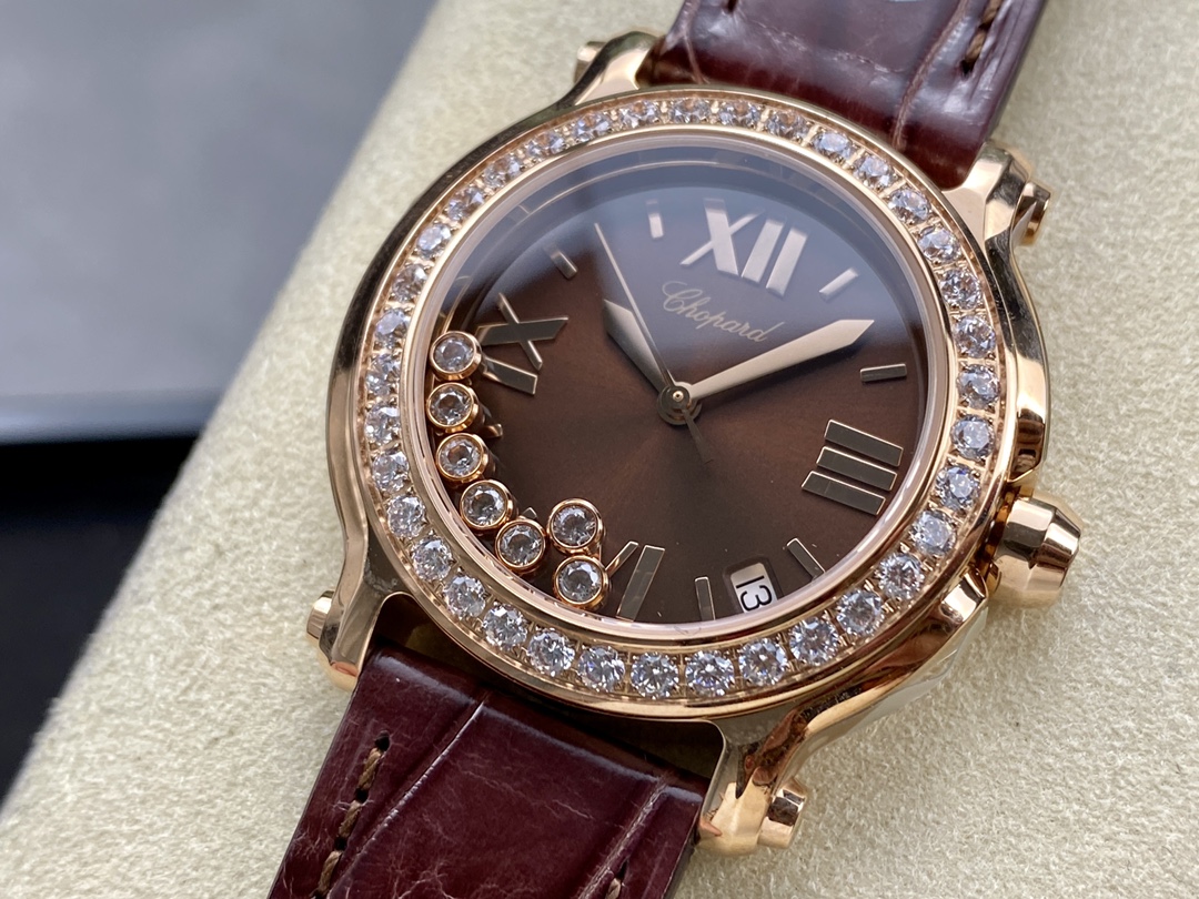 Chopard Happy Sport Diamond Bezel Brown Quartz 278475-3037