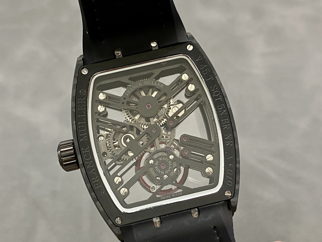 Franck Muller Skeleton V45 T SQT Black Strap 35.6mm×40.6mm