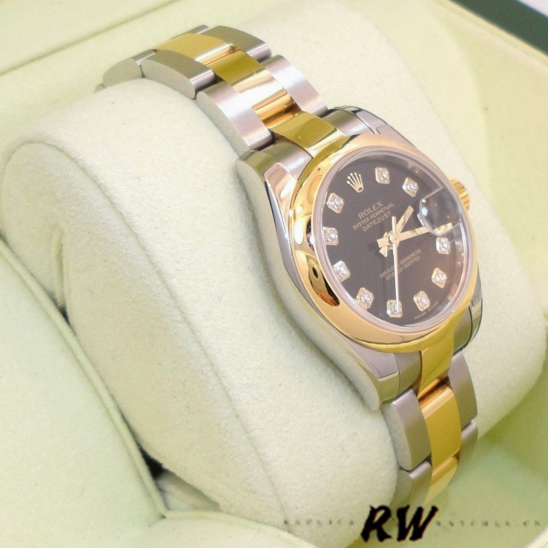 Rolex Datejust 179163 Black Diamond Dial Domed Dezel 26MM Lady Replica Watch