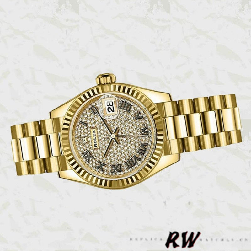 Rolex Datejust 279178 Diamond Pave Dial Fluted Bezel 28mm Lady Replica Watch