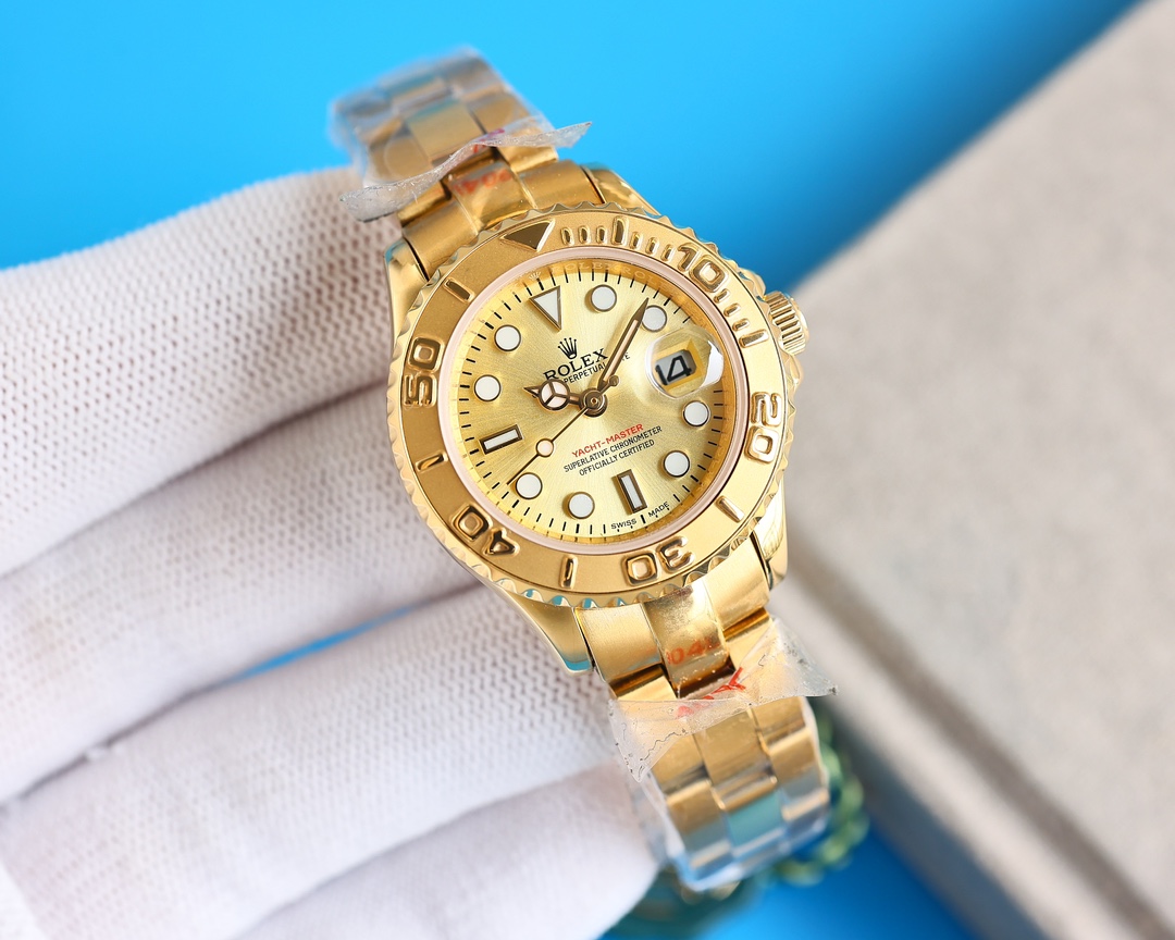Rolex Yacht-Master 169628 Yellow Gold Champagne Dial 29mm Lady Replica Watch