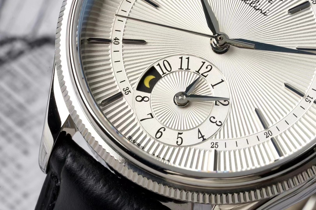 Rolex Cellini Dual Time 50529 Silver Sunburst Dial Brown Leather Strap 39mm Mens Replica Watch