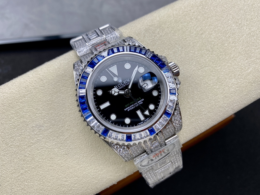 Rolex GMT Master AMG 126710BLRO 40mm With Dual Time Black Dial Diamond Watch