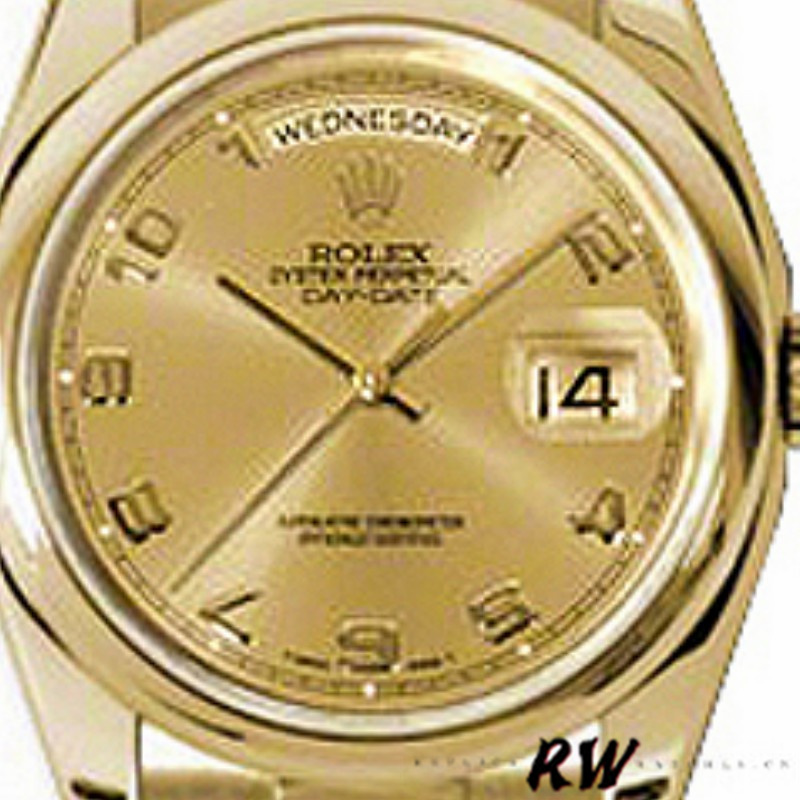 Rolex Day-Date 118208 champagne dial Arabic Numeral Hour Markers yellow gold 36mm Unisex Replica Watch