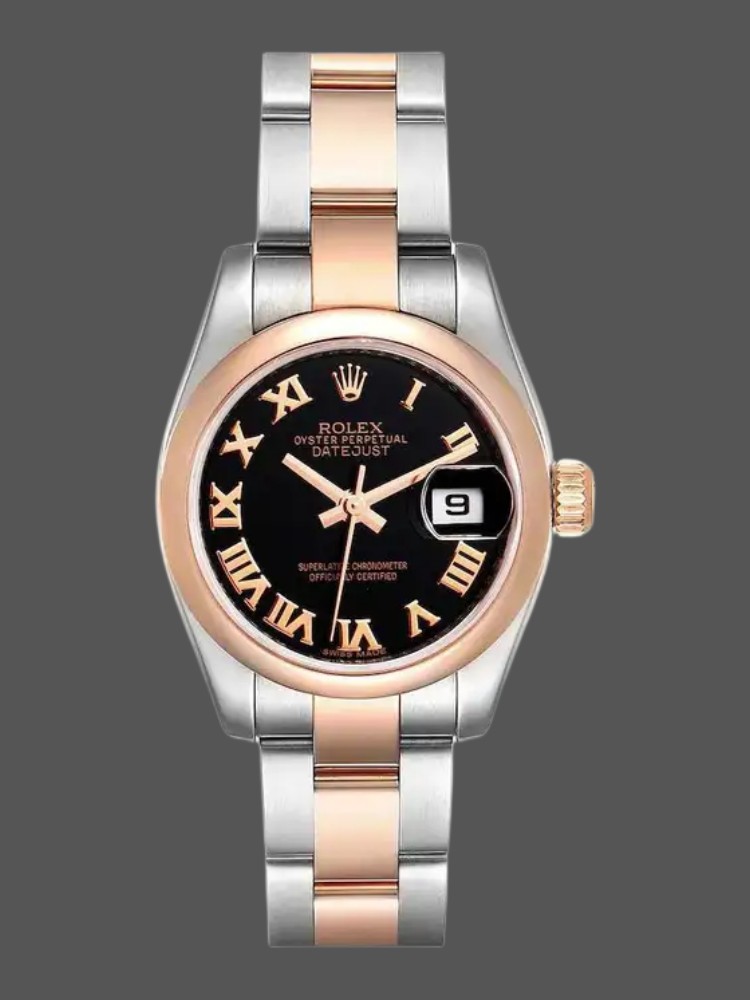 Rolex Datejust 179161 Stainless Steel and Everose Gold Black Roman Dial 26MM Lady Replica Watch