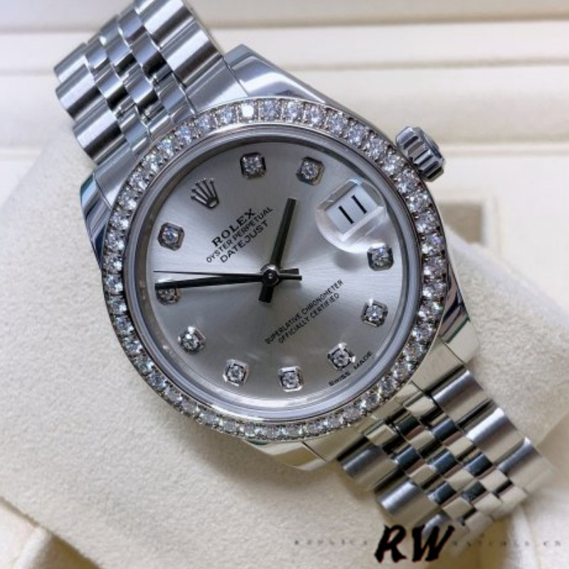 Rolex Datejust 178384 Silver Diamonds Dial Diamond Bezel 31MM Lady Replica Watch