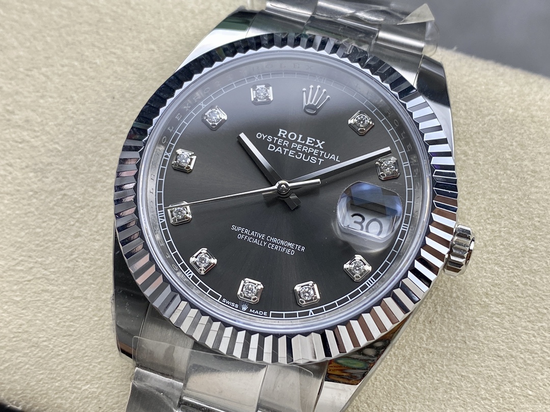 Rolex Datejust m126334 0005 Fluted Bezel Dark Rhodium Grey Dial 41MM Mens Replica Watch