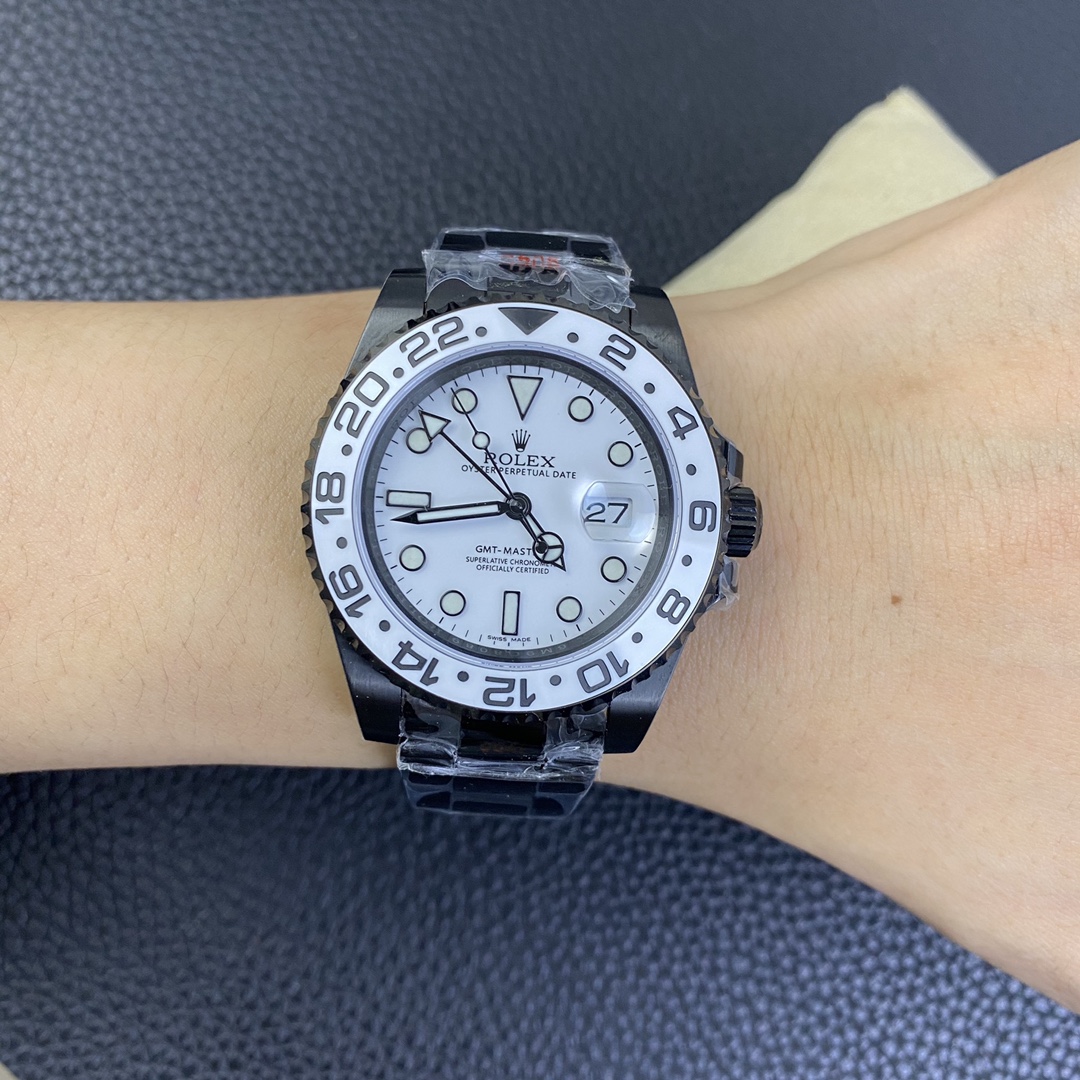 Rolex GMT Master II Black PVD/DLC Coated White Dial Stainless Steel 16710 Men's Watch