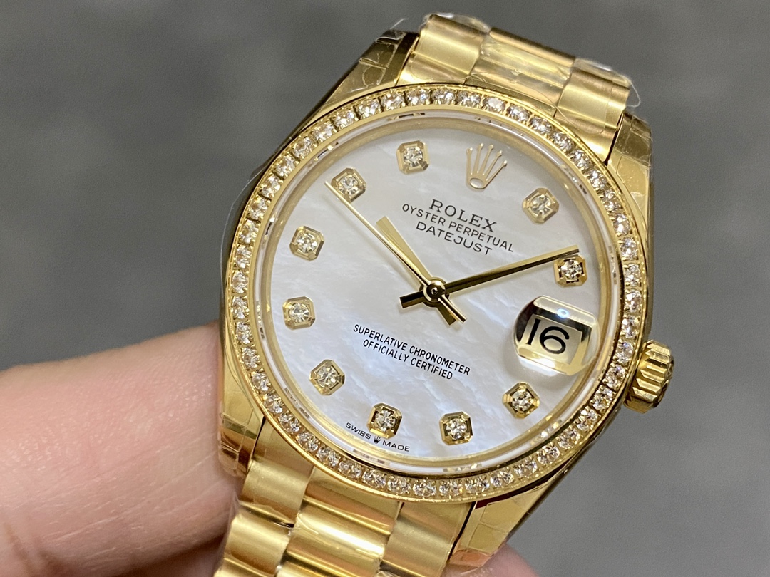 Rolex Datejust 31 Yellow Gold Mother-of-Pearl Diamond Dial Diamond Bezel m278288rbr 0006