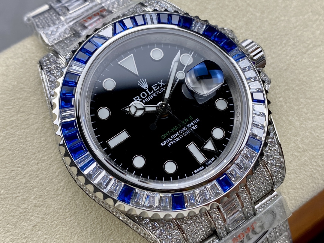 Rolex GMT Master AMG 126710BLRO 40mm With Dual Time Black Dial Diamond Watch