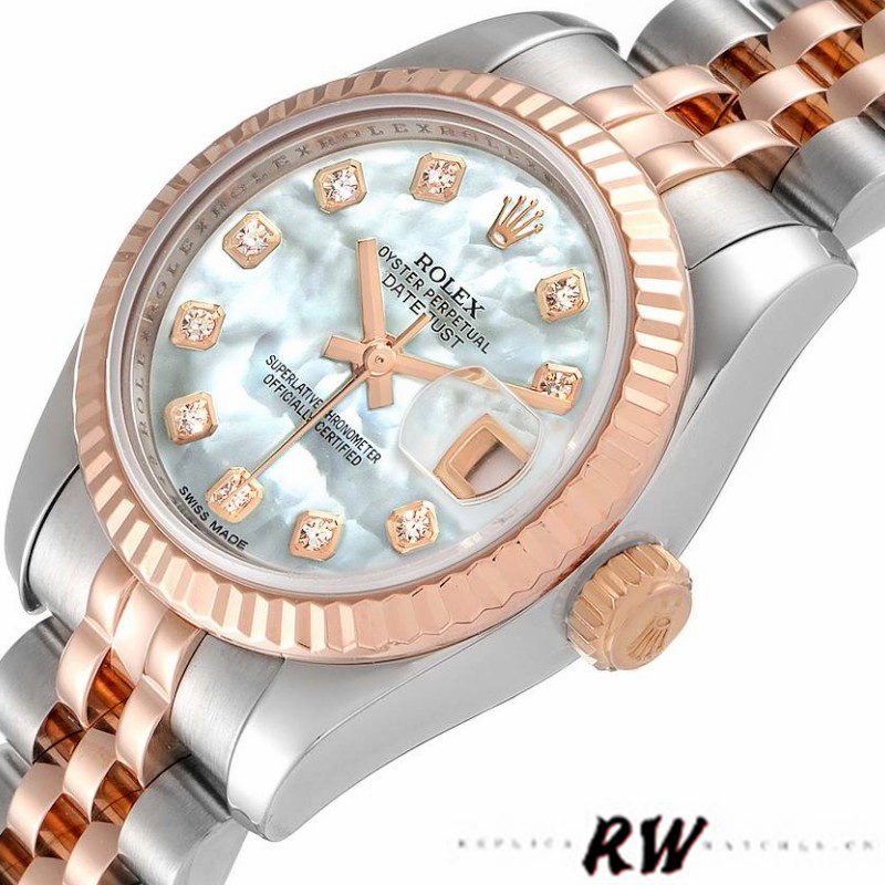 Rolex Datejust 179171 White MOP Diamond Dial Fluted Bezel 26MM Lady Replica Watch