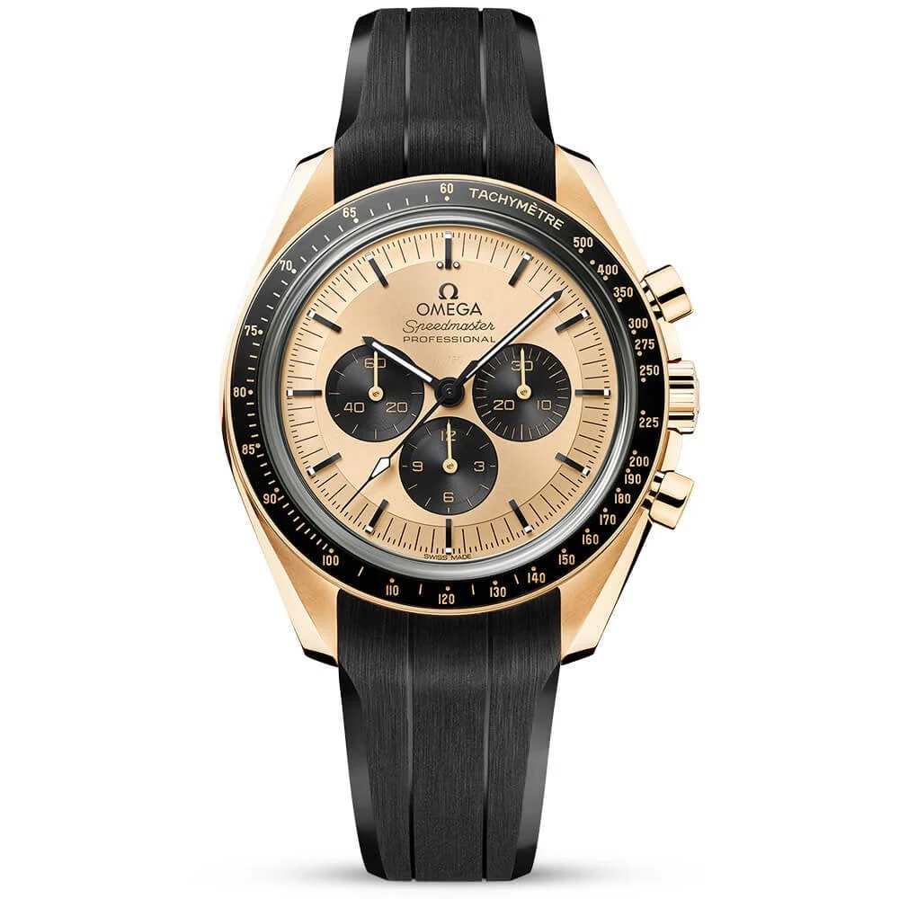 OMEGA Speedmaster Moonwatch 18ct Moonshine Gold Dial Rubber Strap Watch