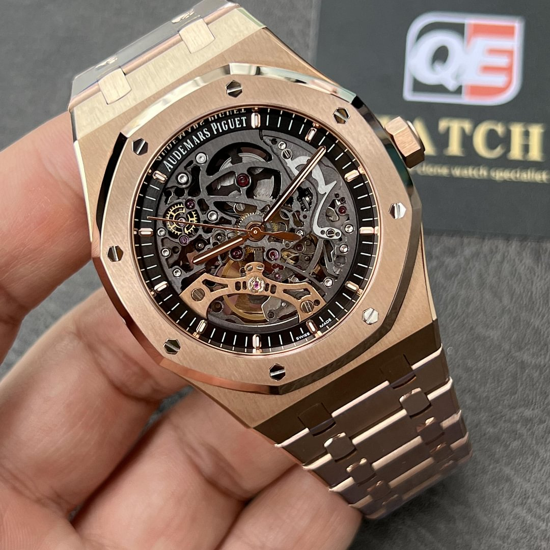 Audemars Piguet Royal Oak 15407OR.oo.1220OR.01 Grey Openworked Dial 41Mm Rose gold Top replica