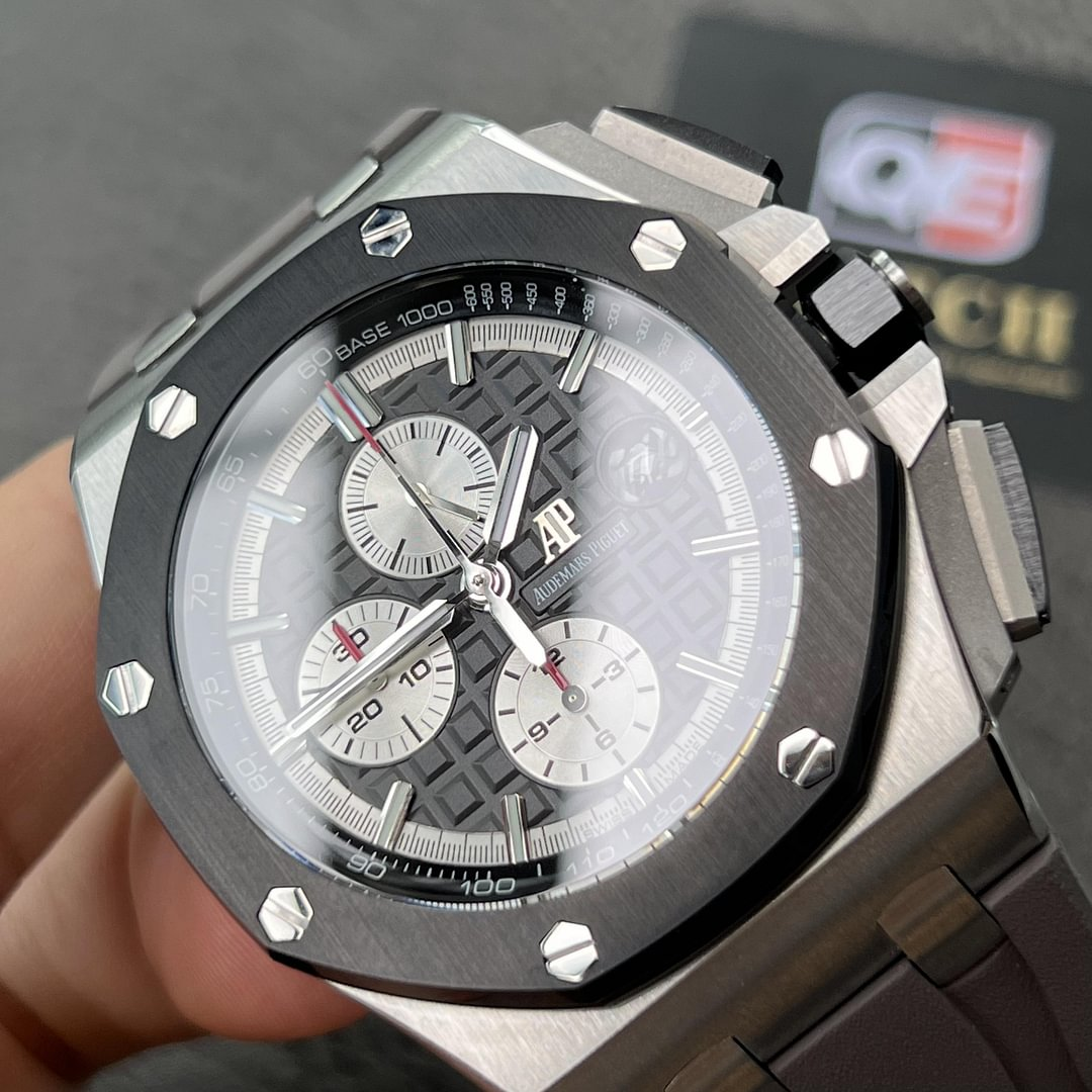 AUdemars Piguet Royal Oak Offshore Chronograph Panda dial Ceramic Bezel on Black Rubber Strap 44mm Super Clone