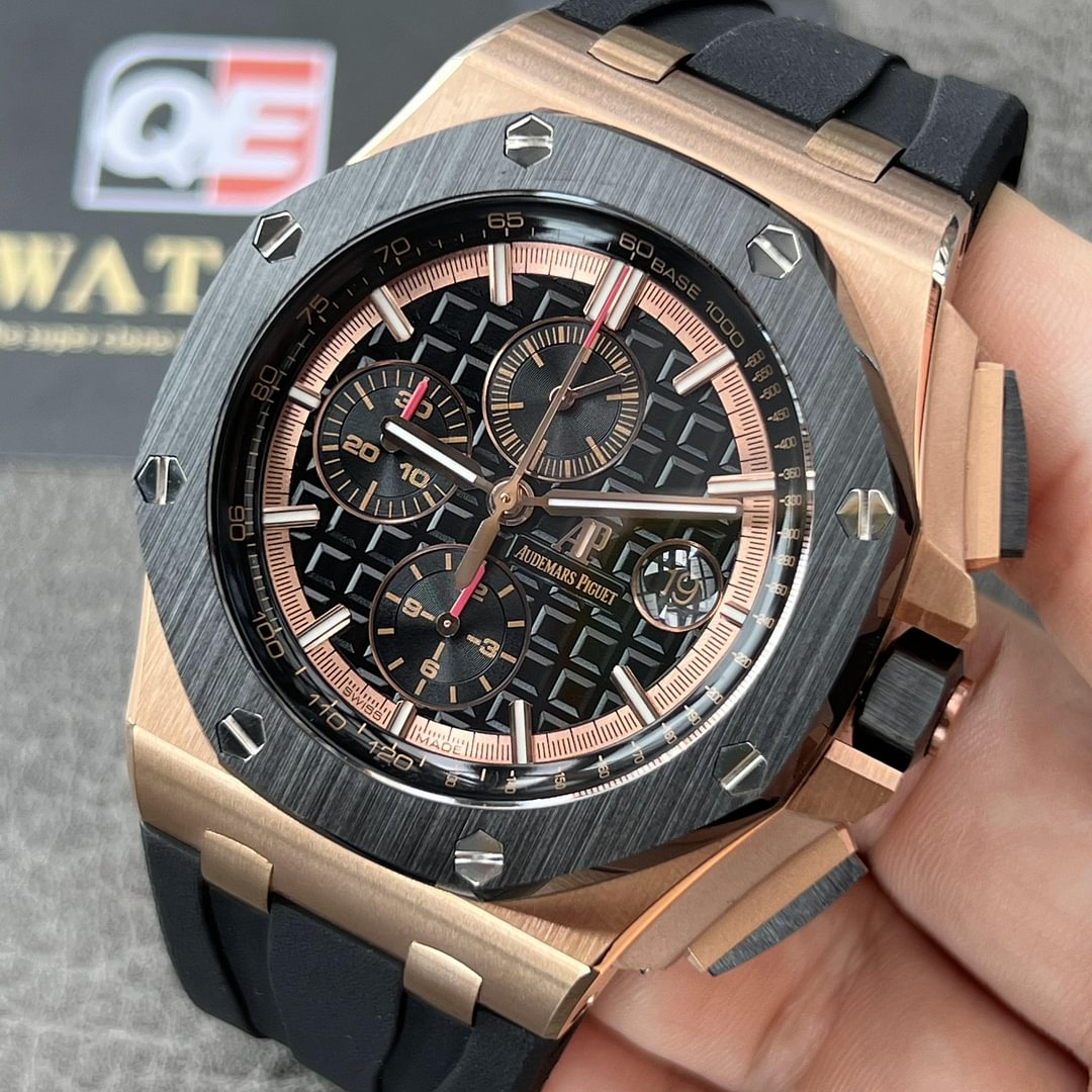 AUdemars Piguet Royal Oak Offshore Chronograph Rose gold Ceramic Bezel on Black Rubber Strap 44mm Super Clone