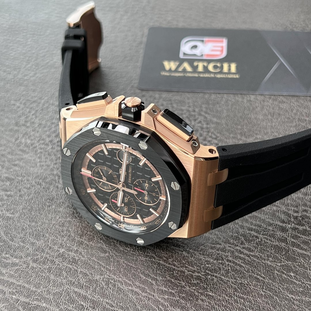 AUdemars Piguet Royal Oak Offshore Chronograph Rose gold Ceramic Bezel on Black Rubber Strap 44mm Super Clone
