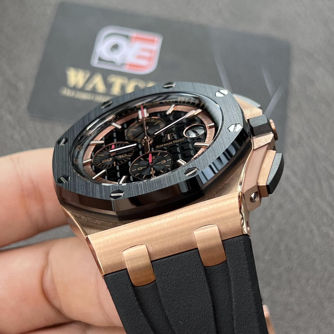 AUdemars Piguet Royal Oak Offshore Chronograph Rose gold Ceramic Bezel on Black Rubber Strap 44mm Super Clone