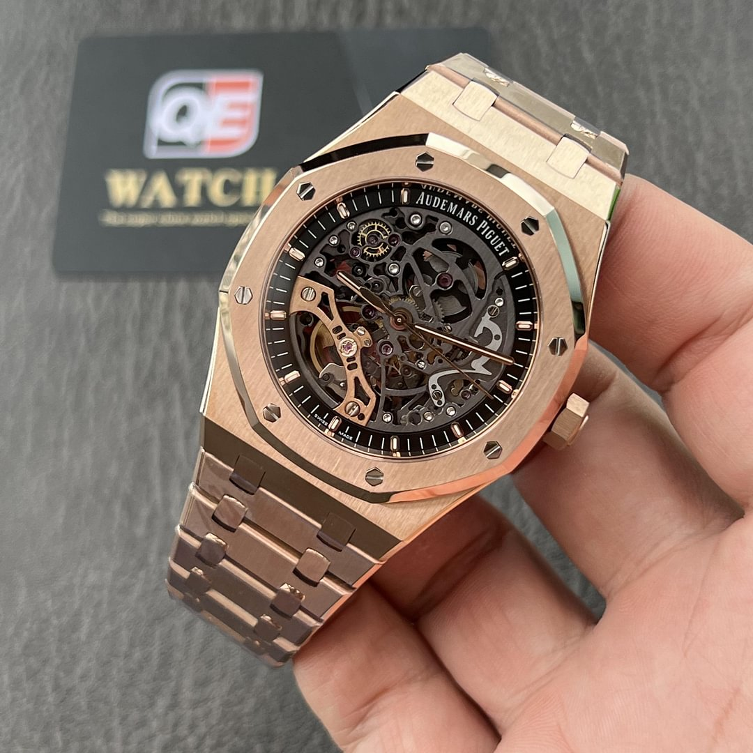 Audemars Piguet Royal Oak 15407OR.oo.1220OR.01 Grey Openworked Dial 41Mm Rose gold Top replica
