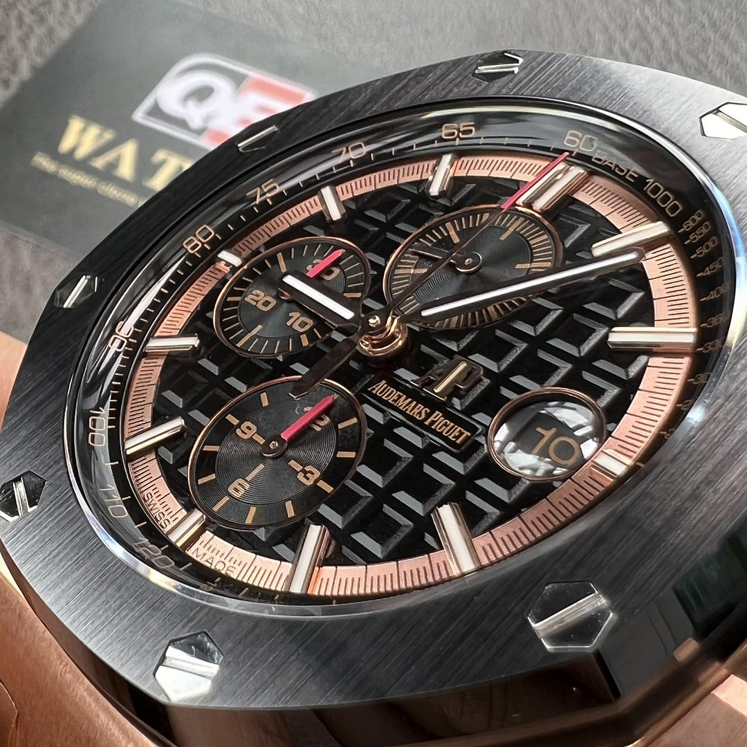 AUdemars Piguet Royal Oak Offshore Chronograph Rose gold Ceramic Bezel on Black Rubber Strap 44mm Super Clone