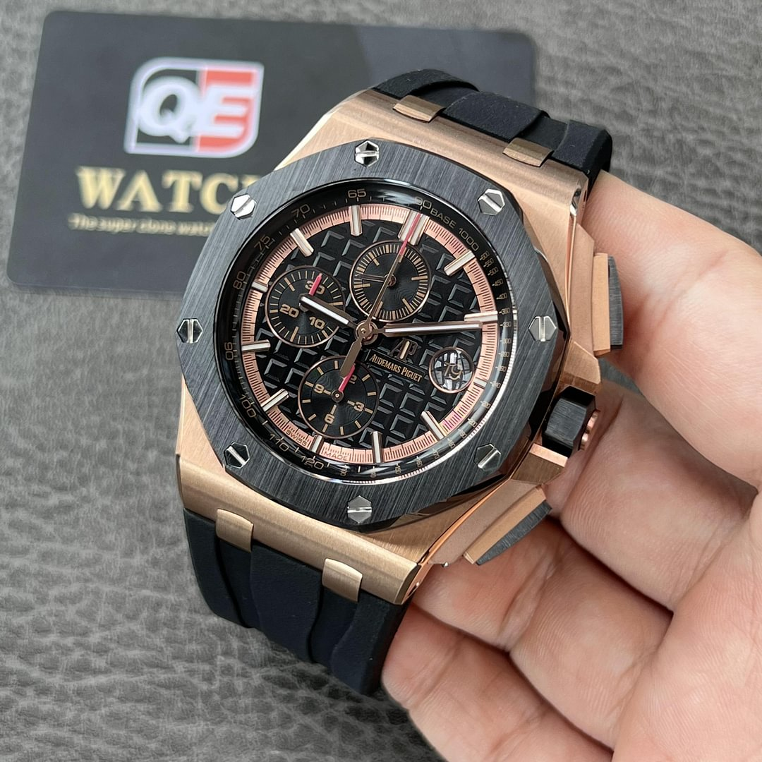 AUdemars Piguet Royal Oak Offshore Chronograph Rose gold Ceramic Bezel on Black Rubber Strap 44mm Super Clone