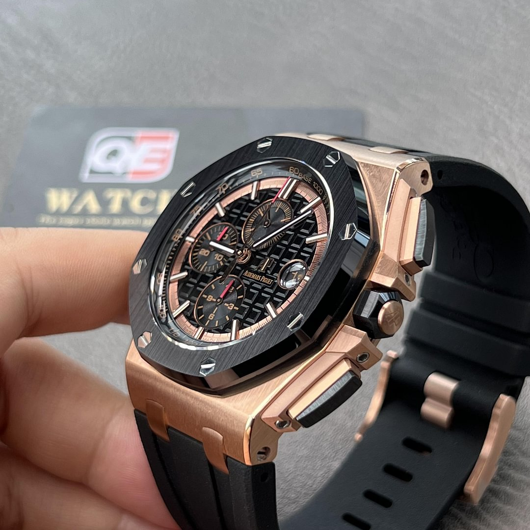 AUdemars Piguet Royal Oak Offshore Chronograph Rose gold Ceramic Bezel on Black Rubber Strap 44mm Super Clone