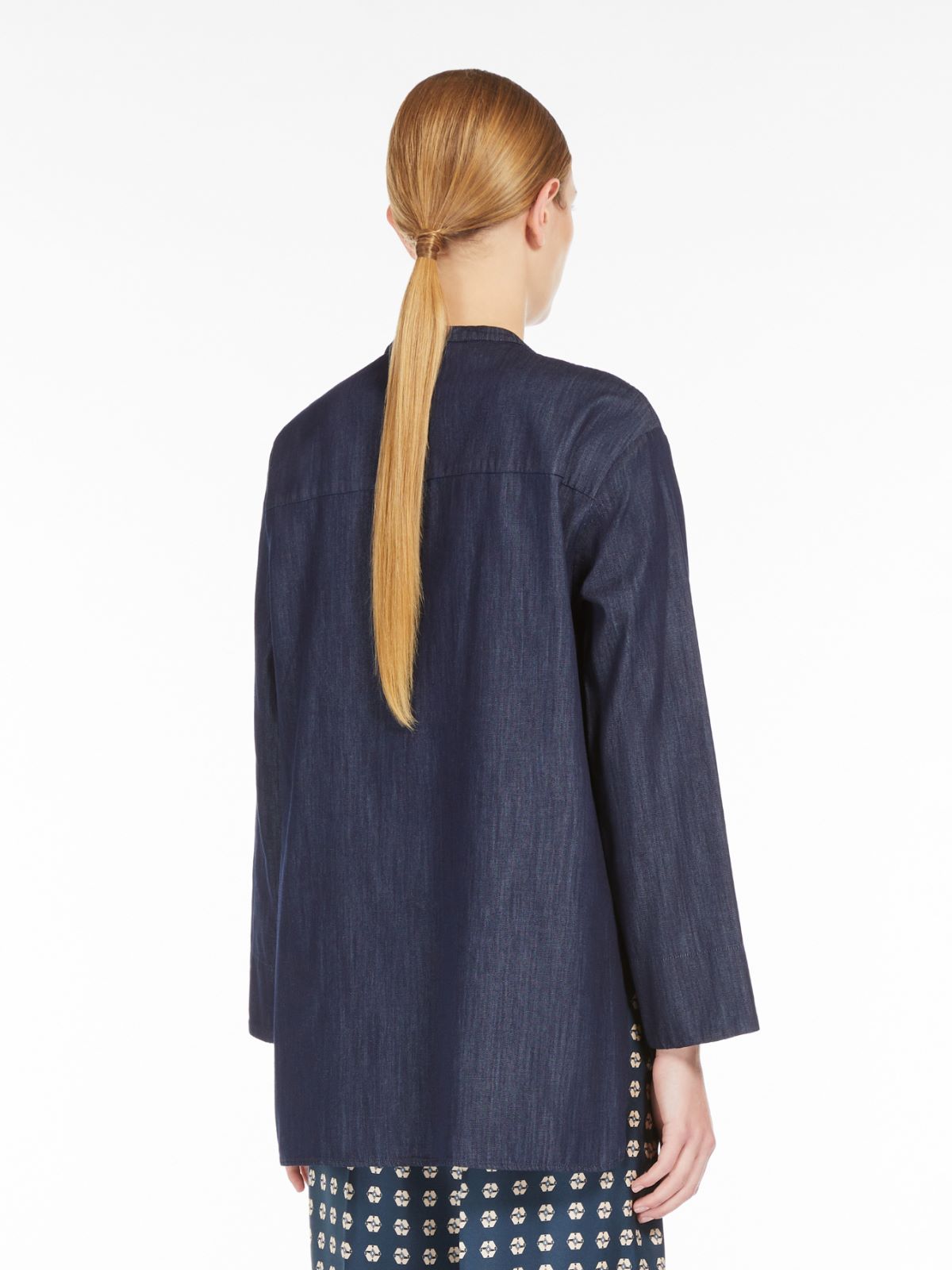 Mandarin-collar denim shirt