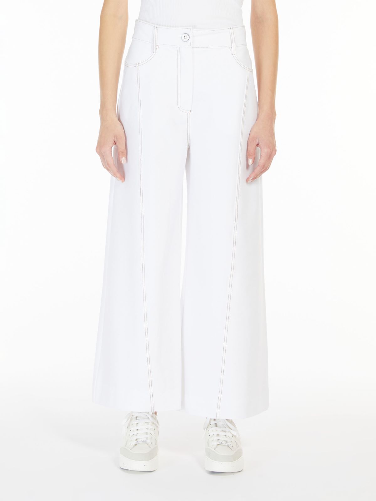 Wide-fit denim-look jersey trousers