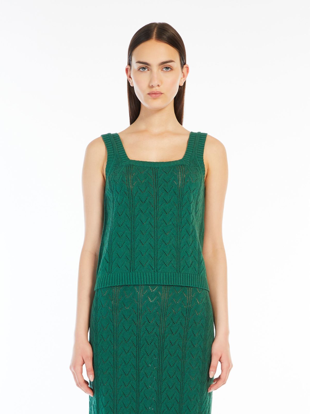 Crochet-knit cotton yarn top