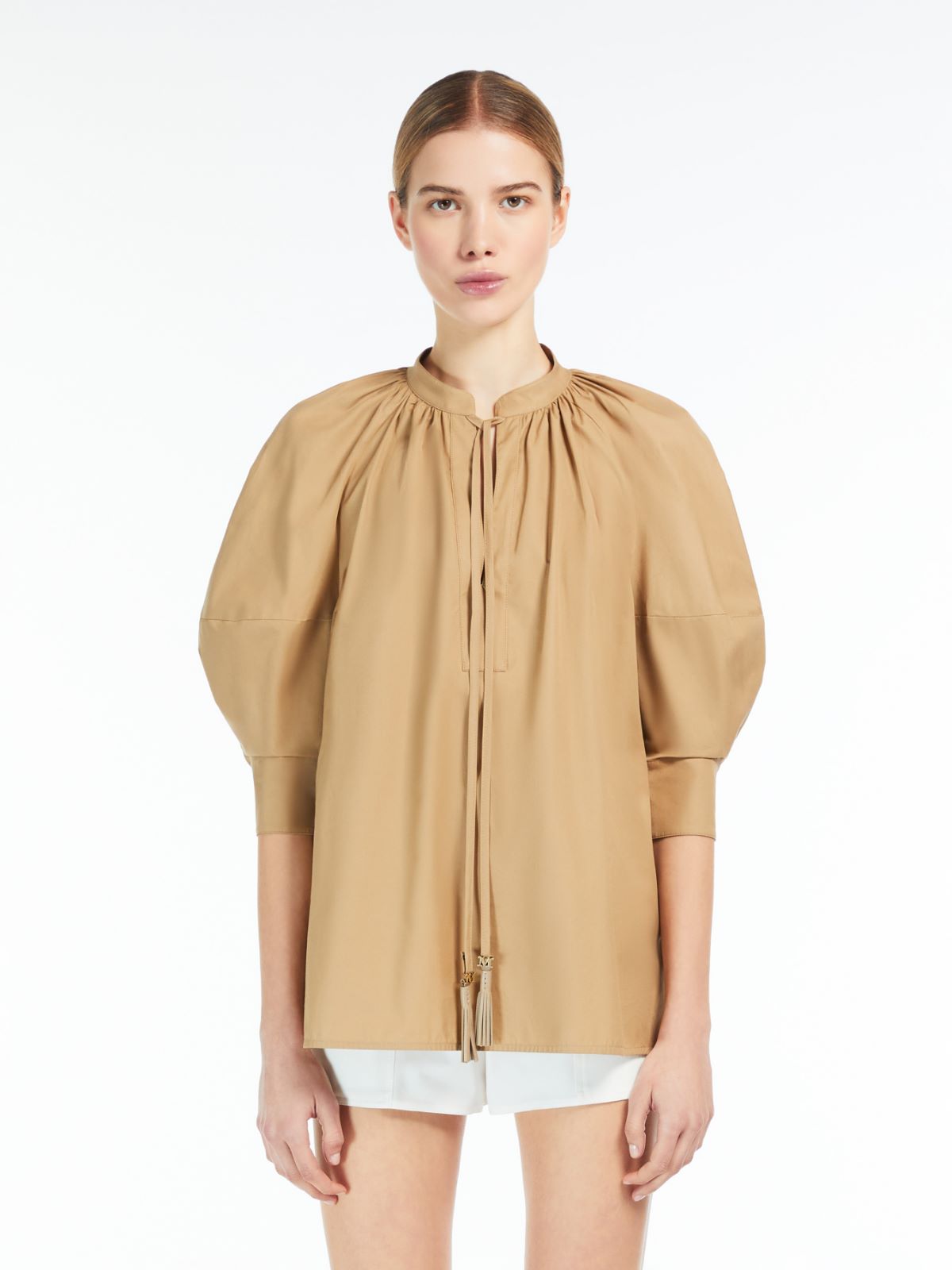 Cotton shirt with balloon sleeves