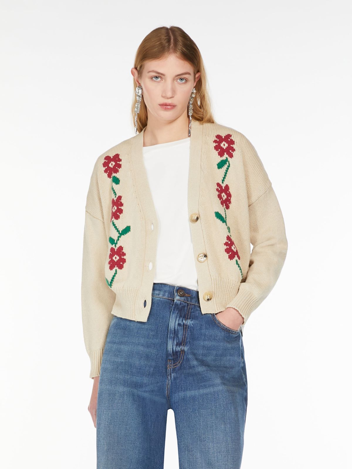 Inlay-detail cotton cardigan