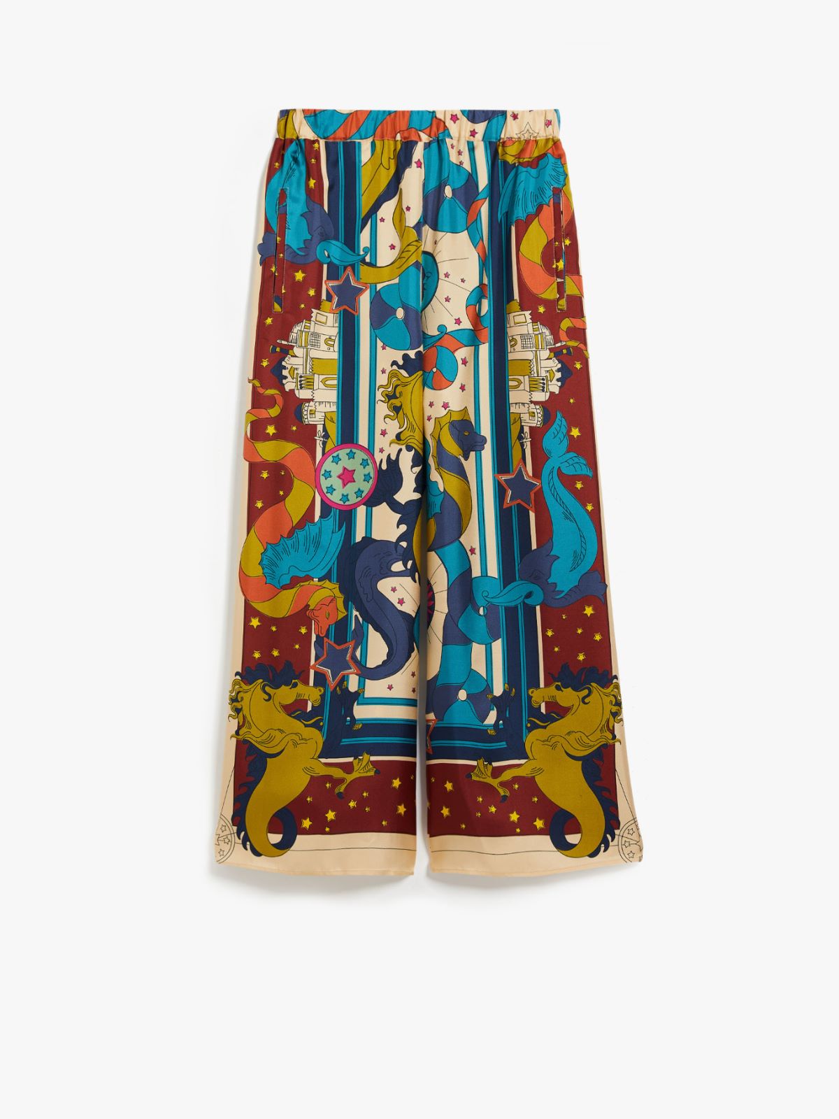 Fluid printed silk trousers