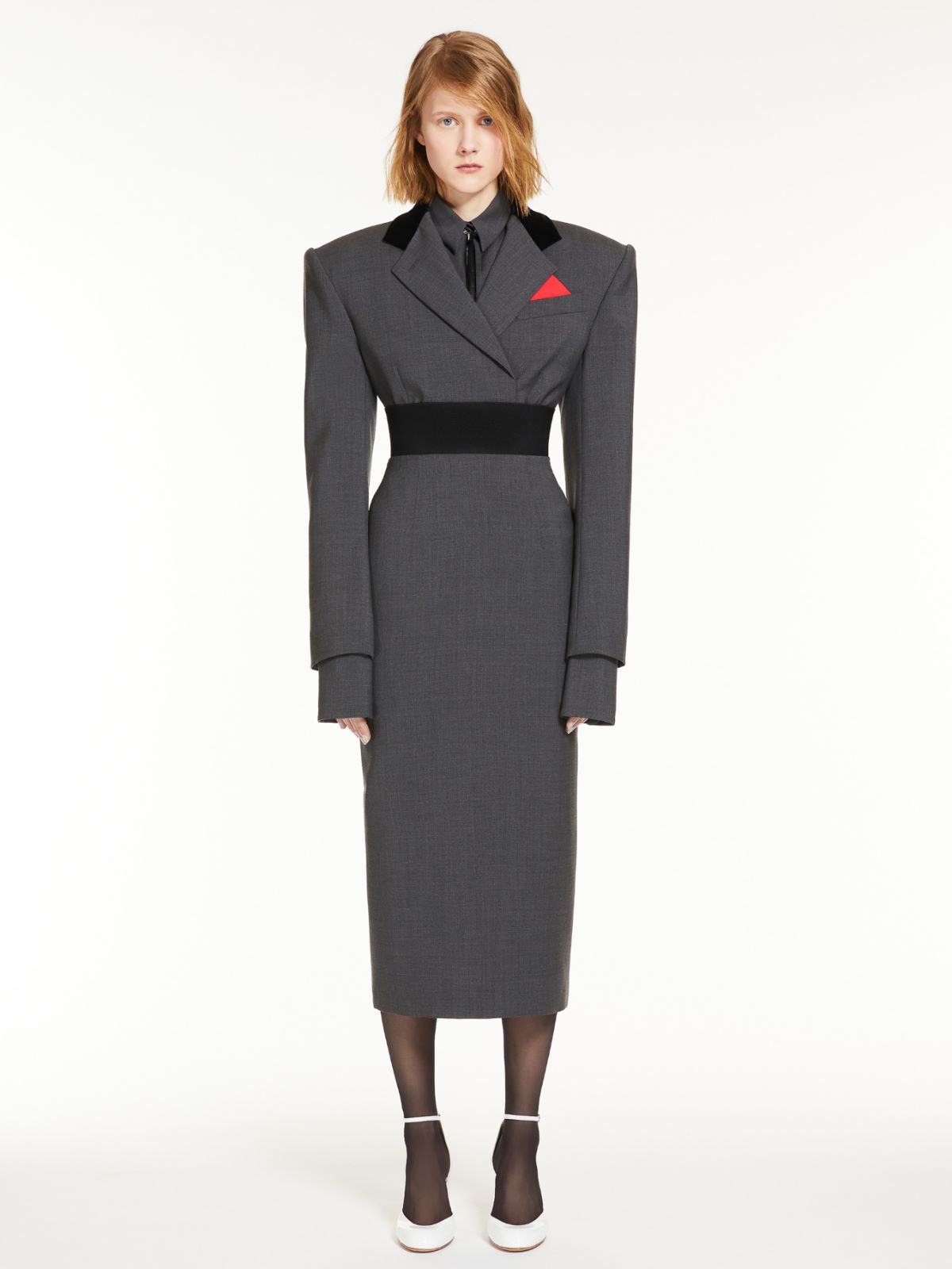 Stretch wool midi skirt