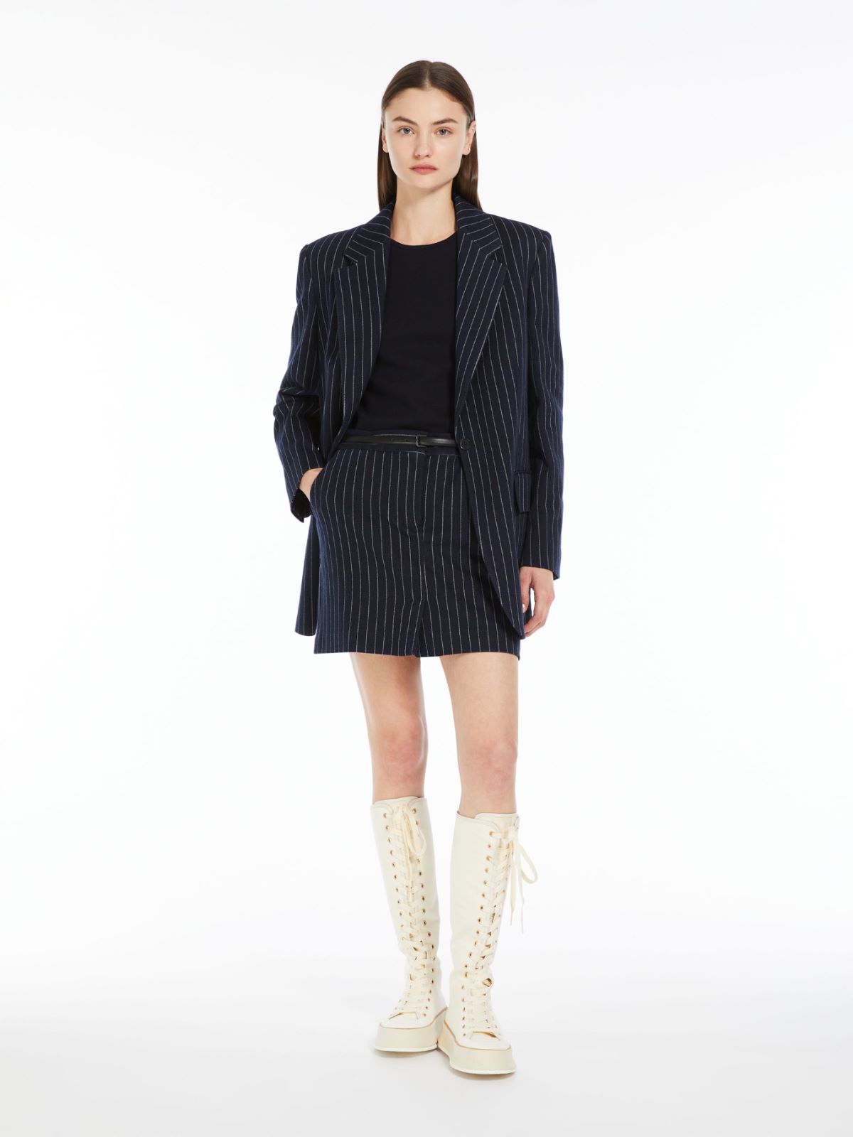 Pinstriped jersey mini skirt