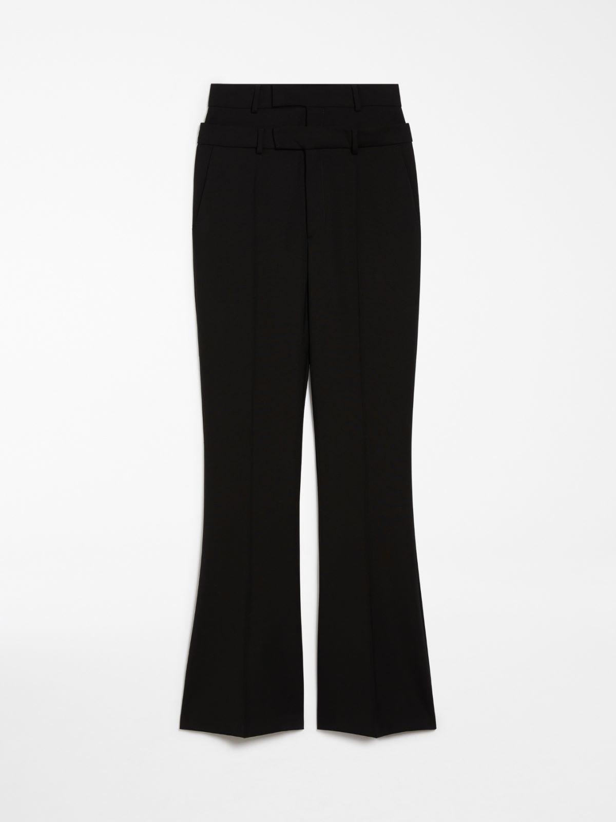 Flared trousers with a branded double belt