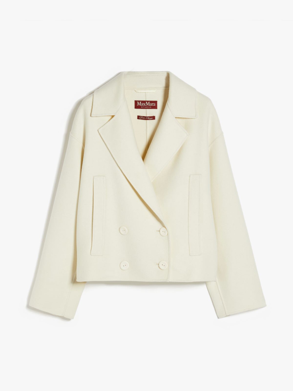 Double-breasted pea coat in wool, silk and cashmere