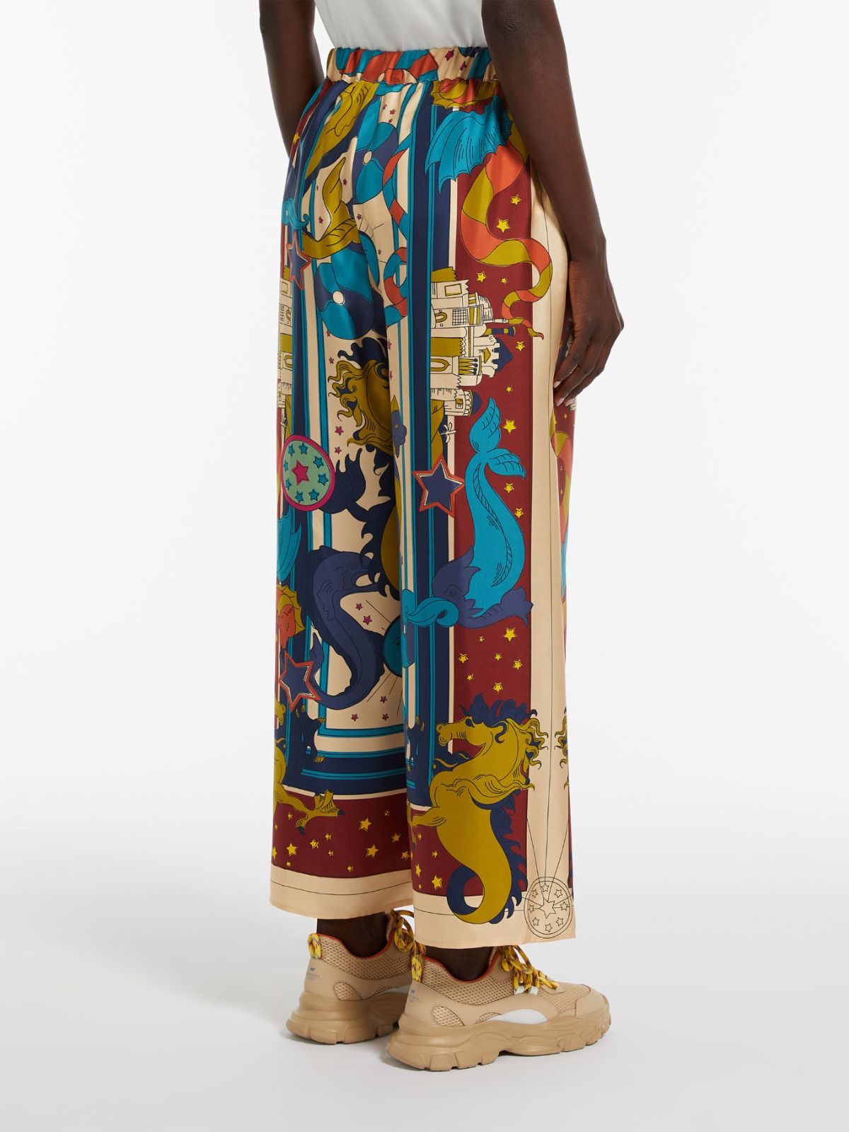 Fluid printed silk trousers