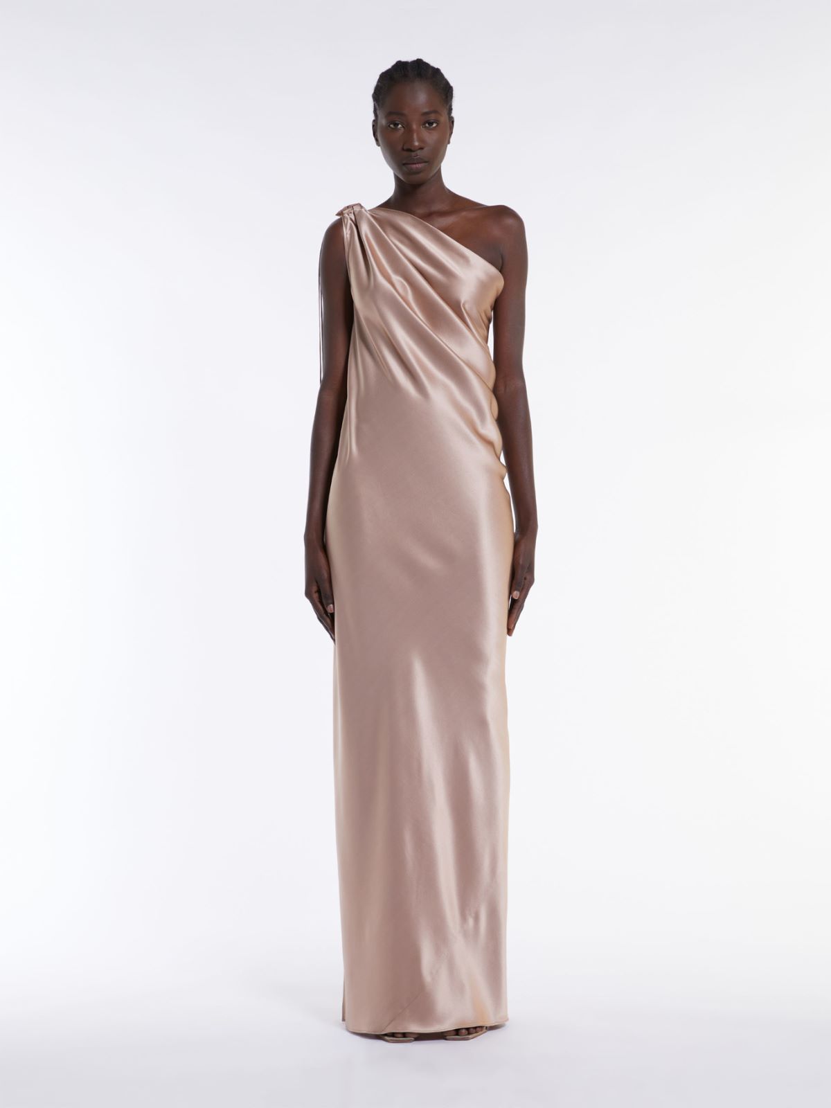One-shoulder dress in silk satin