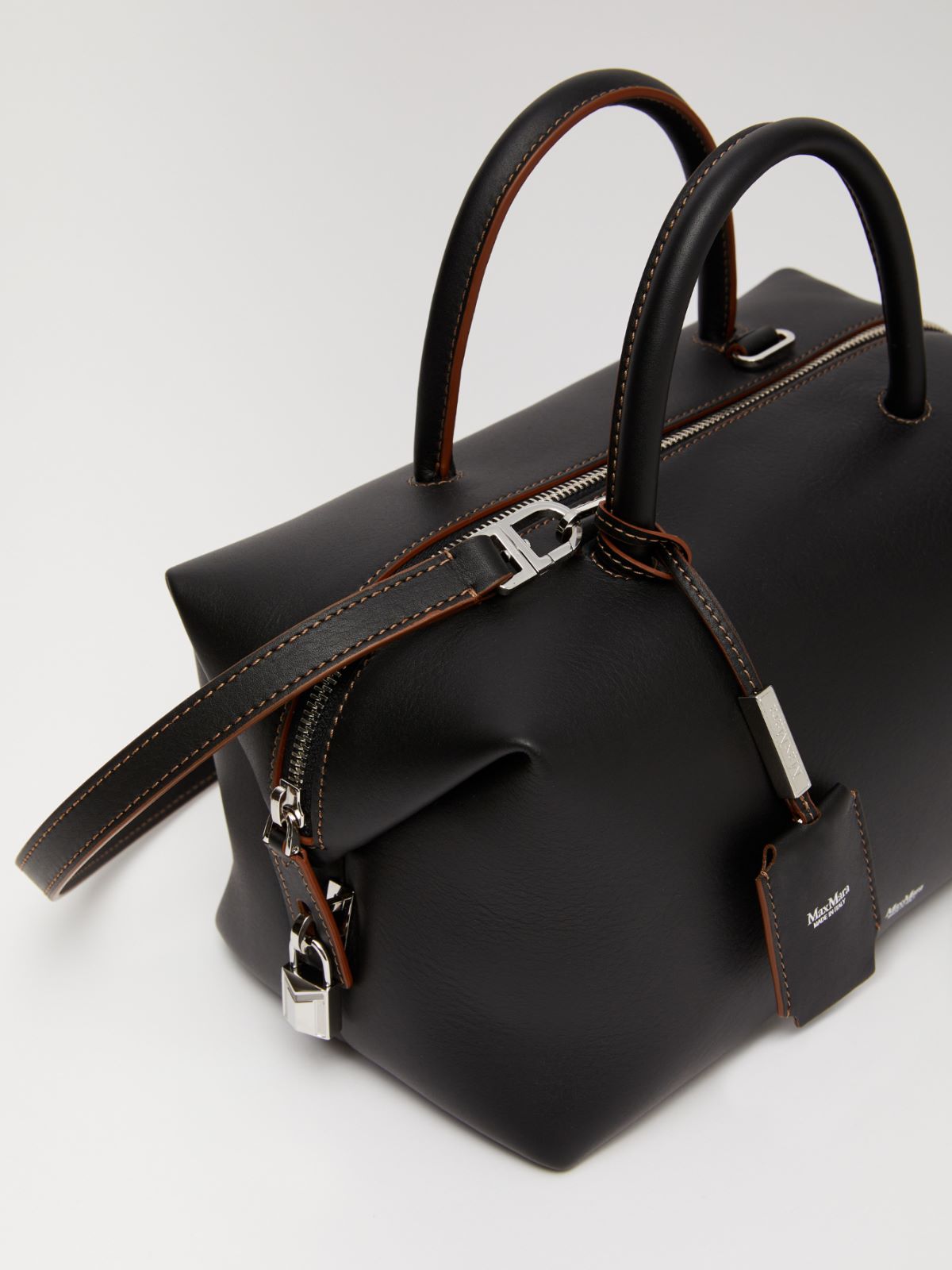 Shiny leather satchel bag