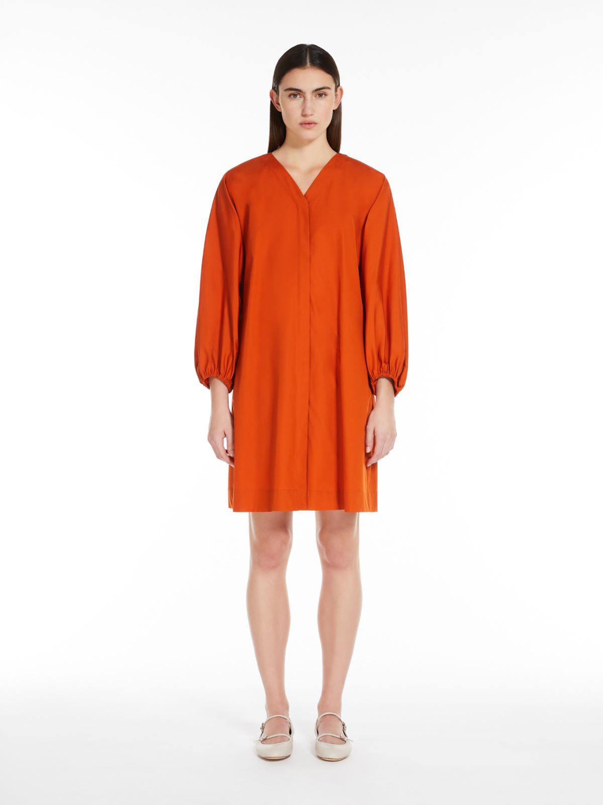 Cotton poplin V-neck dress