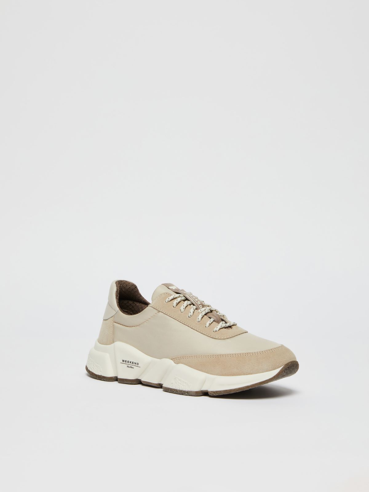 Nylon and leather running shoes