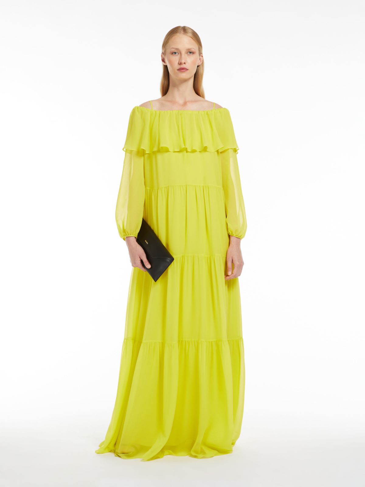 Printed silk off-the-shoulder dress