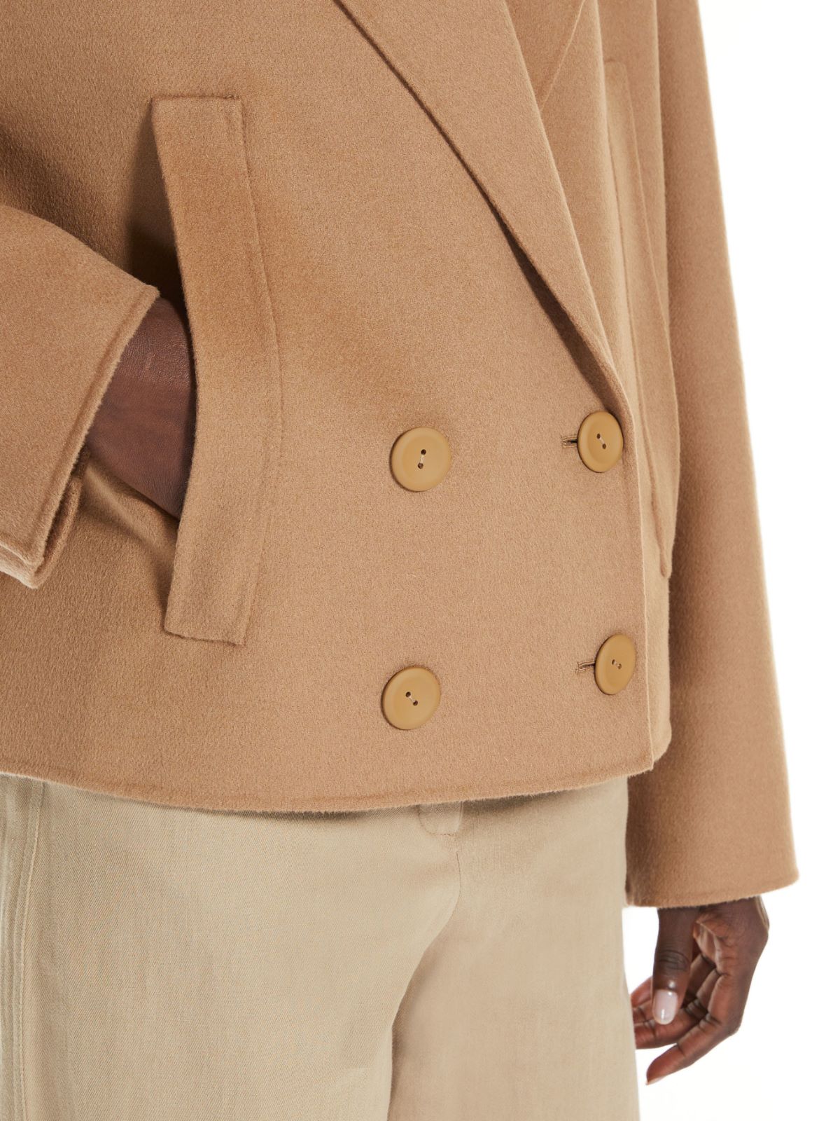 Double-breasted pea coat in wool, silk and cashmere