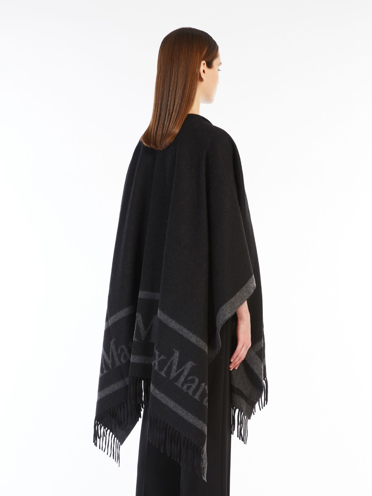 Jacquard logo-decorated wool poncho