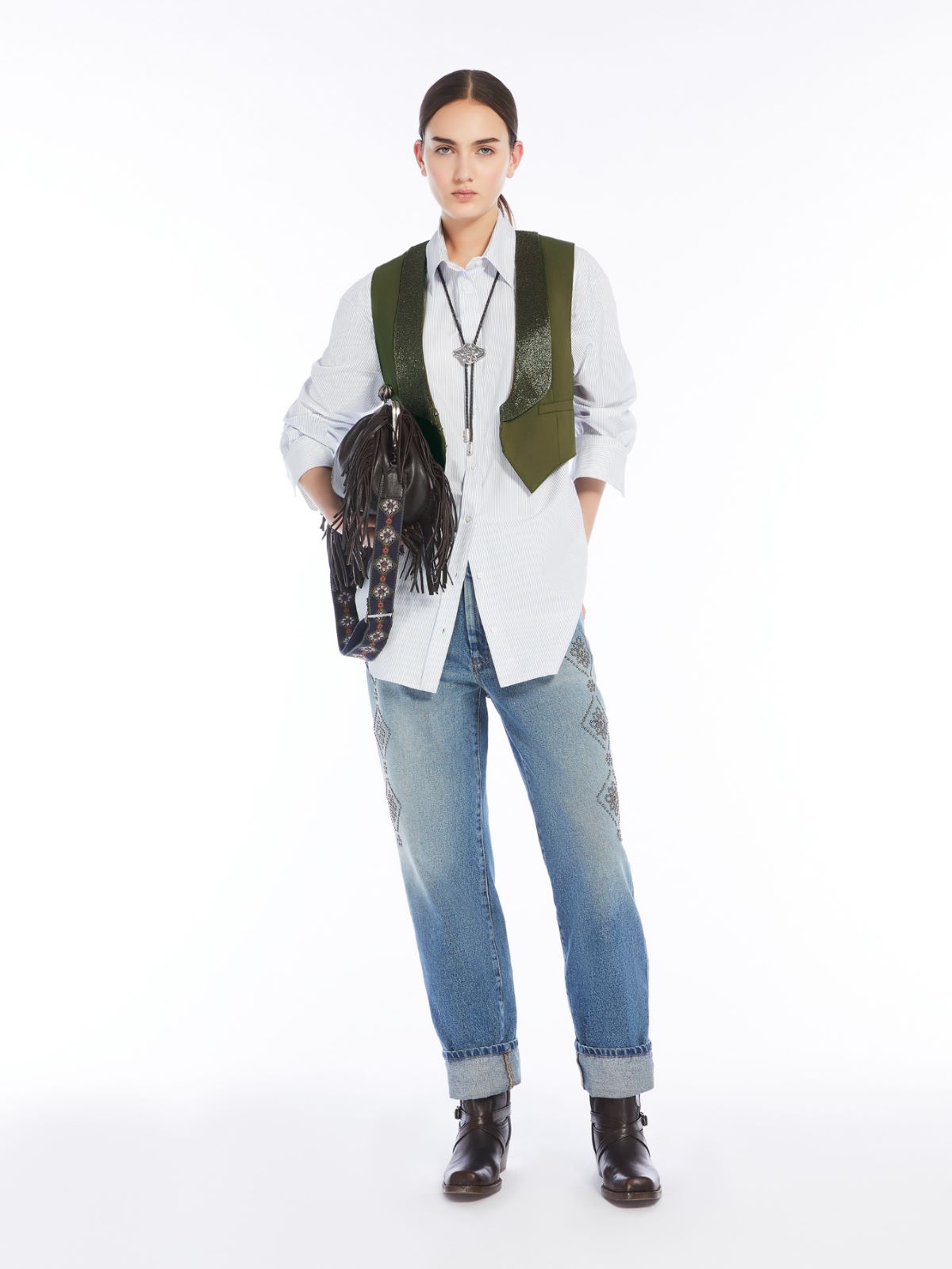 Regular-fit embroidered denim jeans