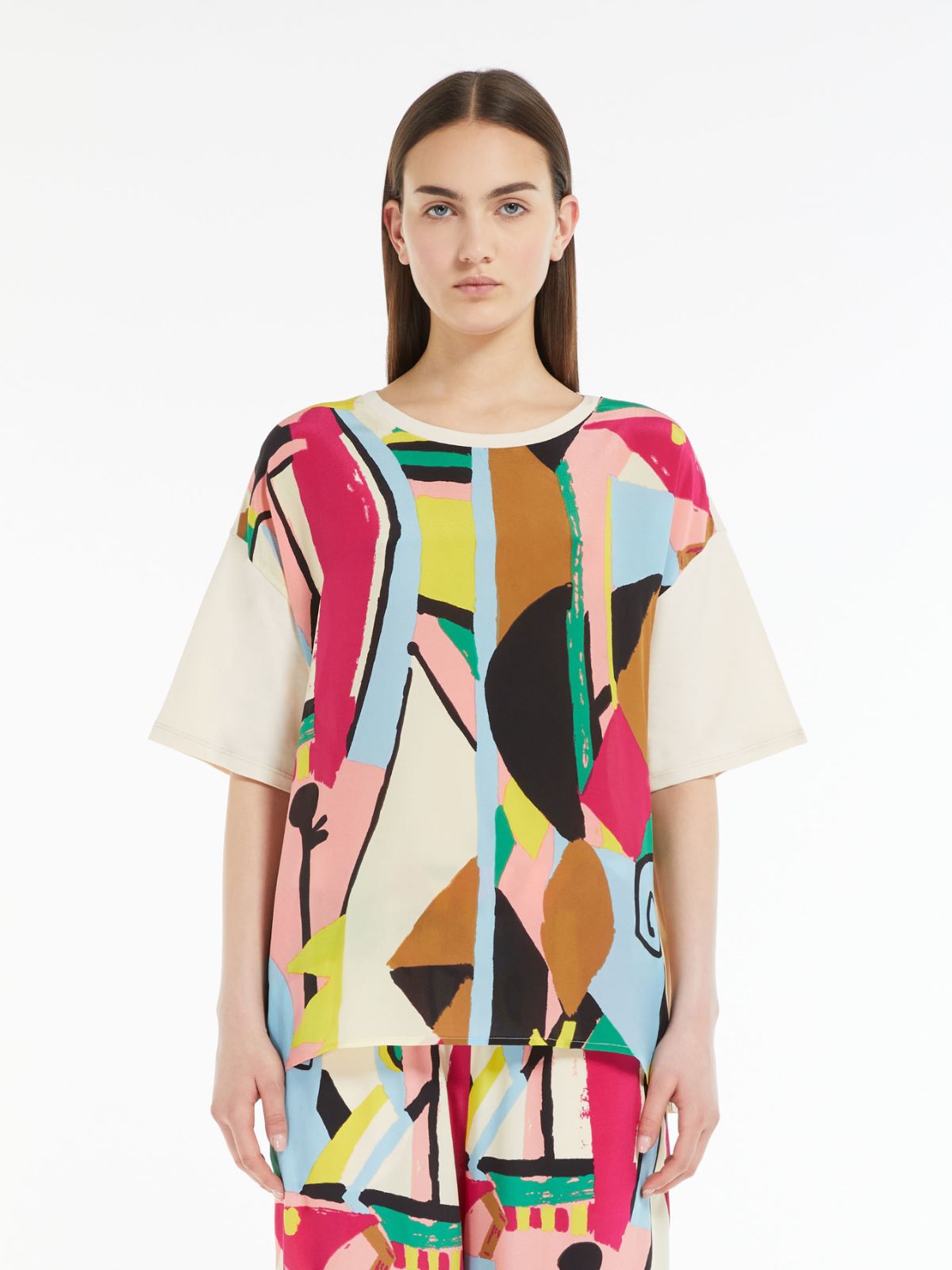 Jersey and crepe T-shirt