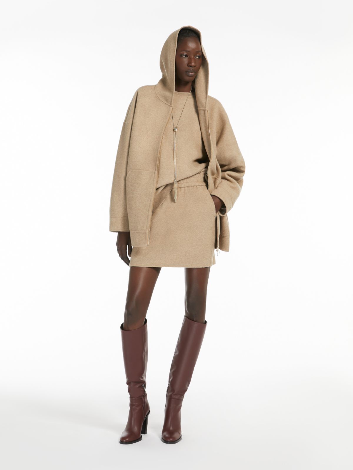 Wool jersey and cashmere mini skirt