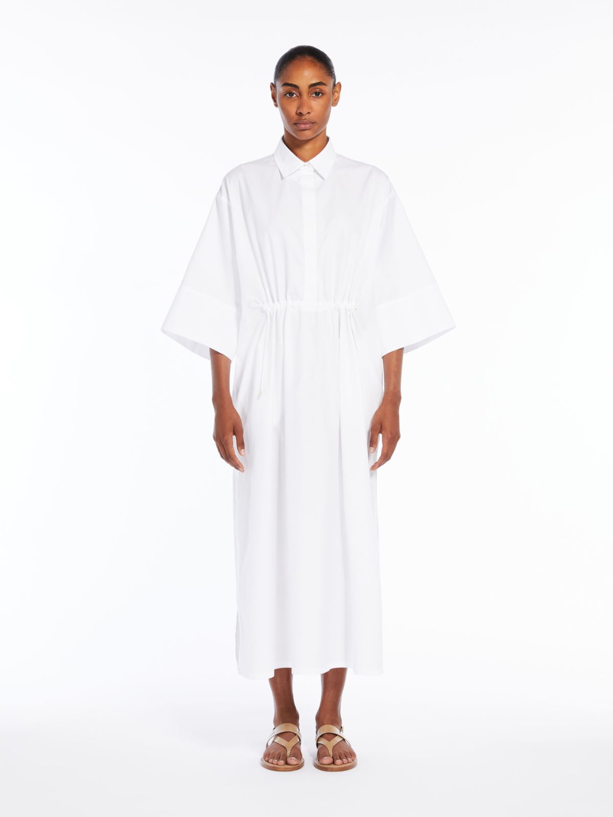 Cotton and silk dress with drawstring