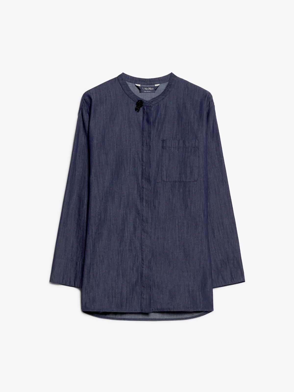 Mandarin-collar denim shirt
